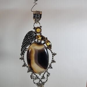Banded Agate & Citrine Pendant – Sterling Silver Handmade Gemstone Jewelry